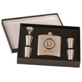 6 oz Stainless Steel Flask Set in Black Presentation Box